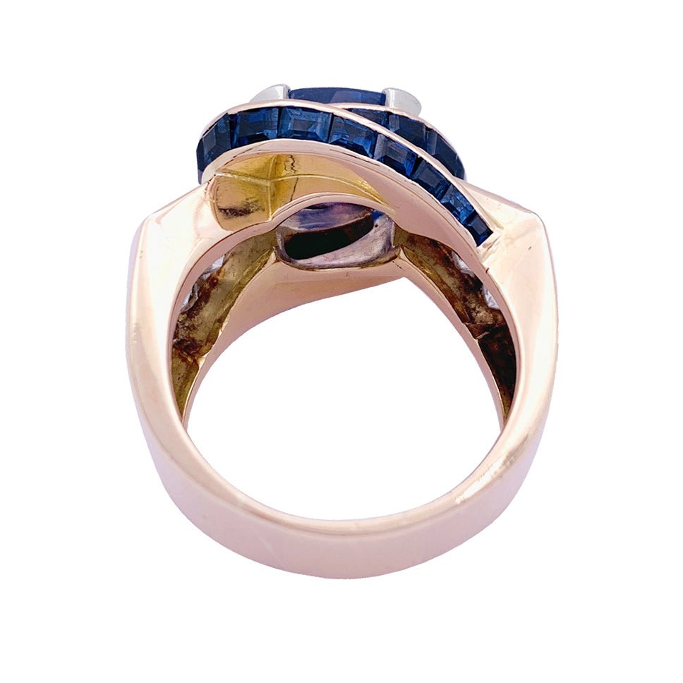 Bague Tank en or rose, platine, saphirs et diamants - Castafiore