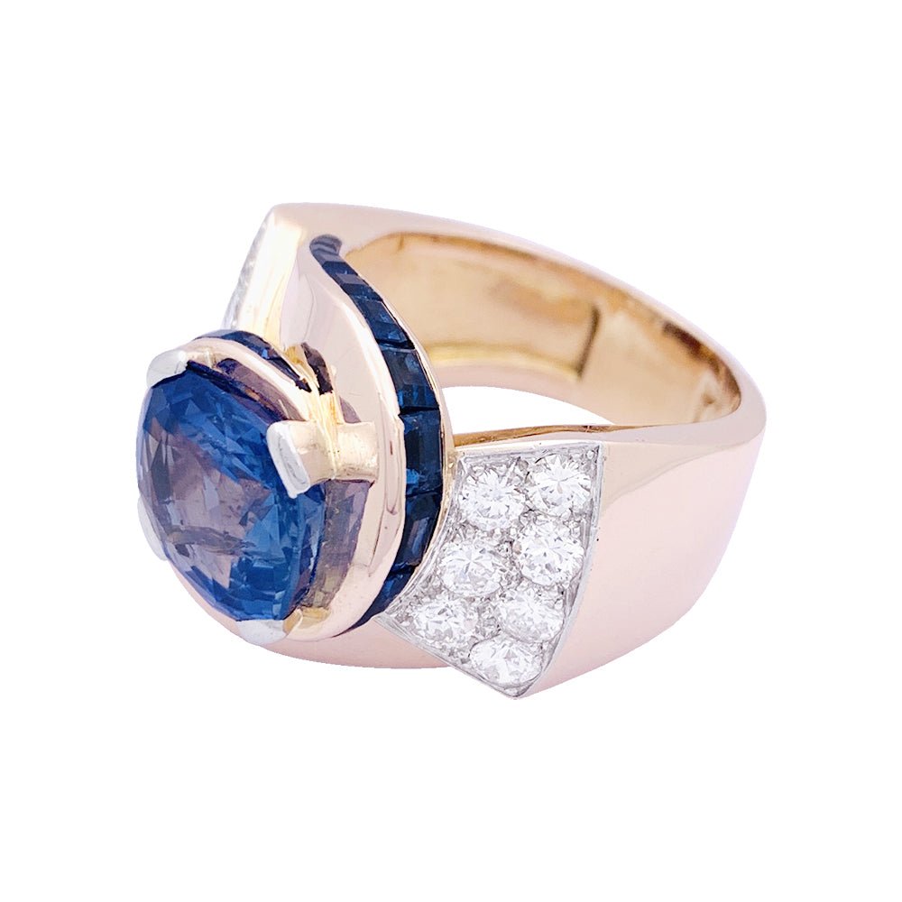 Bague Tank en or rose, platine, saphirs et diamants - Castafiore