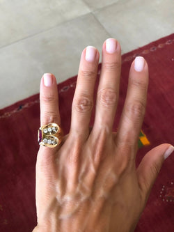 Bague tank or jaune diamant et rubis - Castafiore