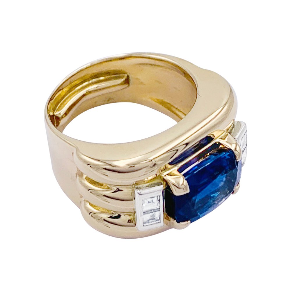 Bague, "Tank", or jaune, saphir, diamants - Castafiore