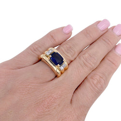 Bague, "Tank", or jaune, saphir, diamants - Castafiore