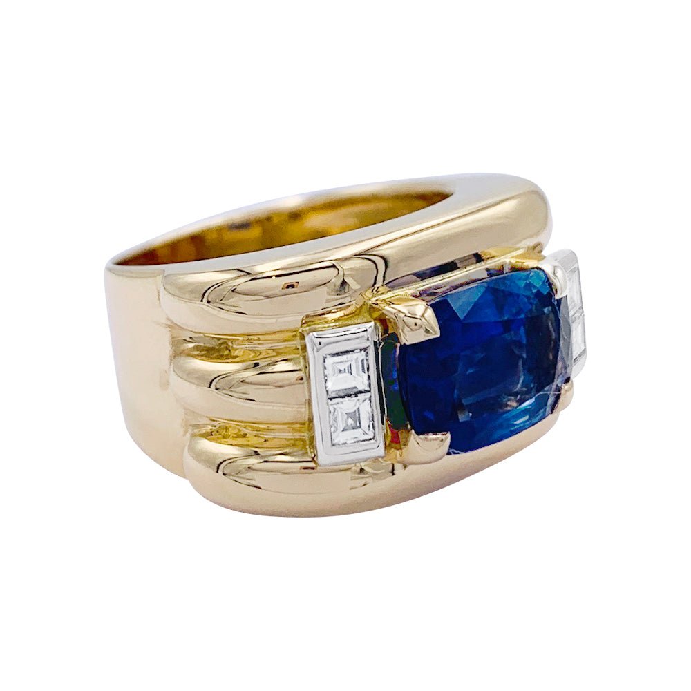 Bague, "Tank", or jaune, saphir, diamants - Castafiore