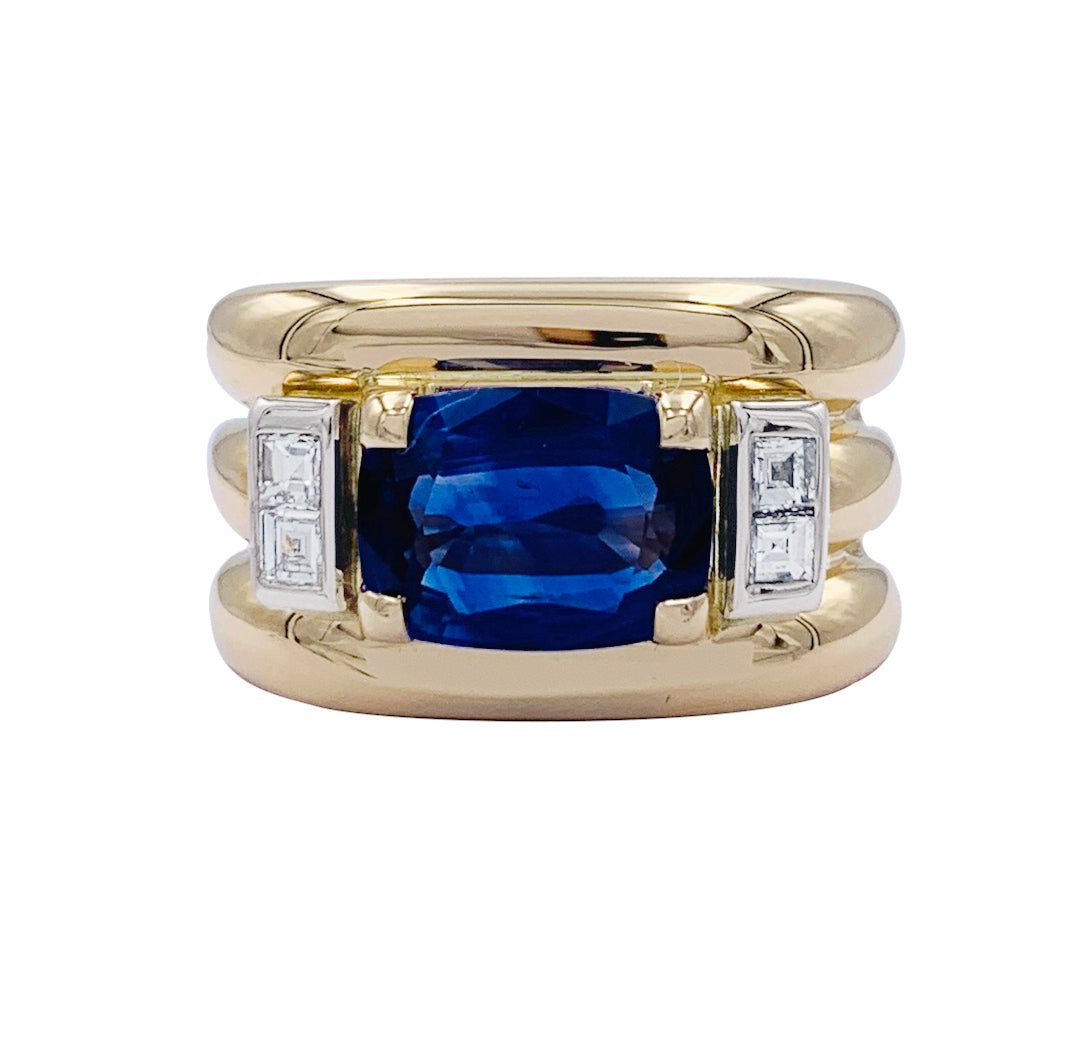 Bague, "Tank", or jaune, saphir, diamants - Castafiore