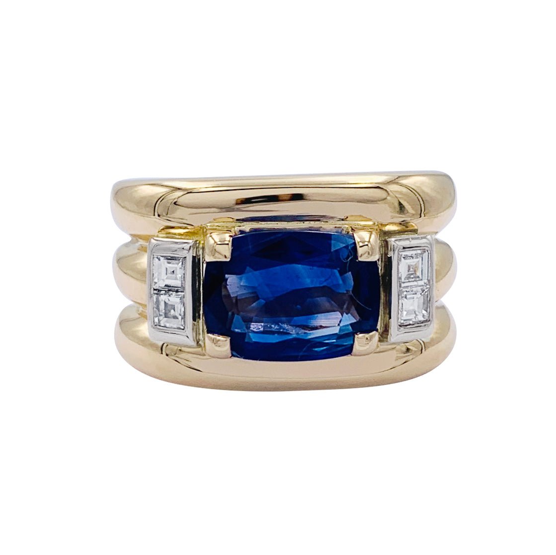 Bague, "Tank", or jaune, saphir, diamants - Castafiore