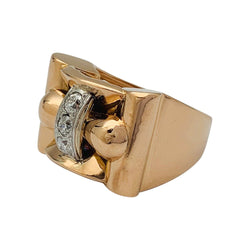 Bague tank or rose, blanc et diamants - Castafiore