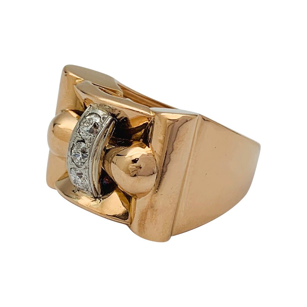 Bague tank or rose, blanc et diamants - Castafiore