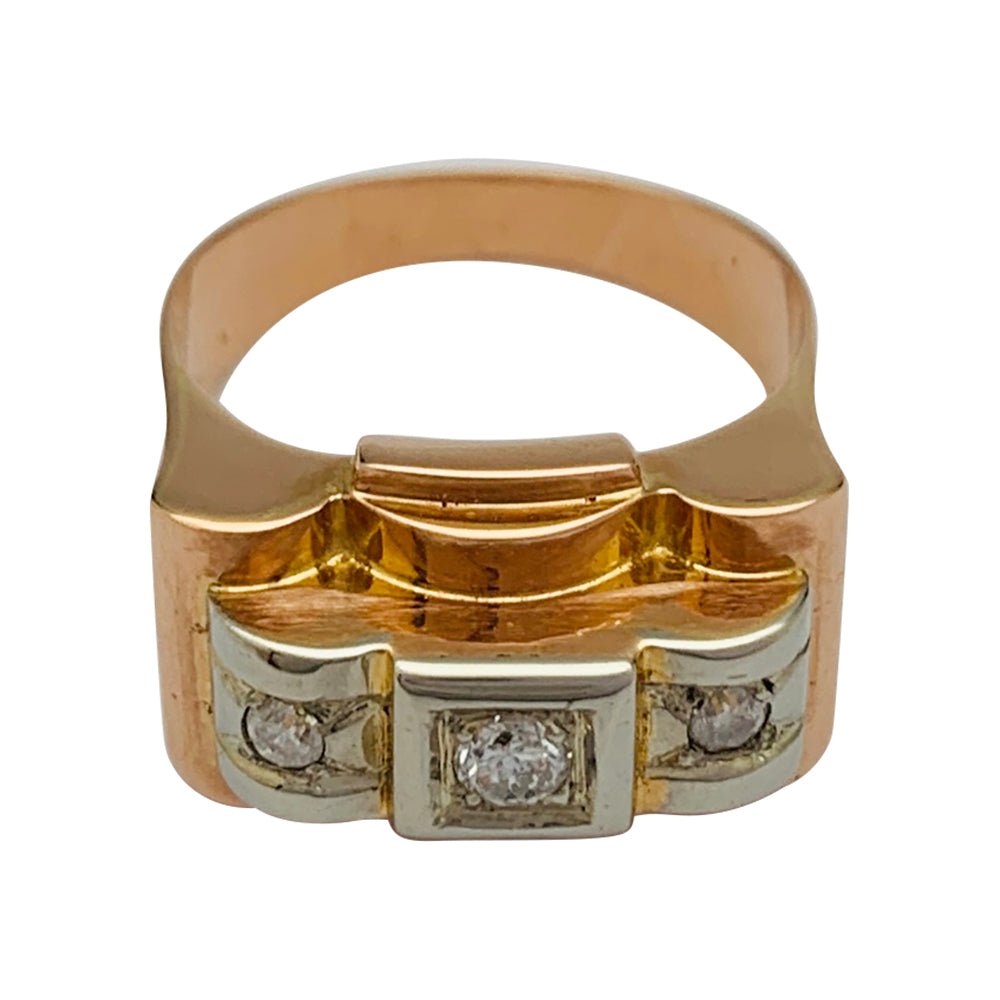 Bague tank or rose, blanc et diamants - Castafiore