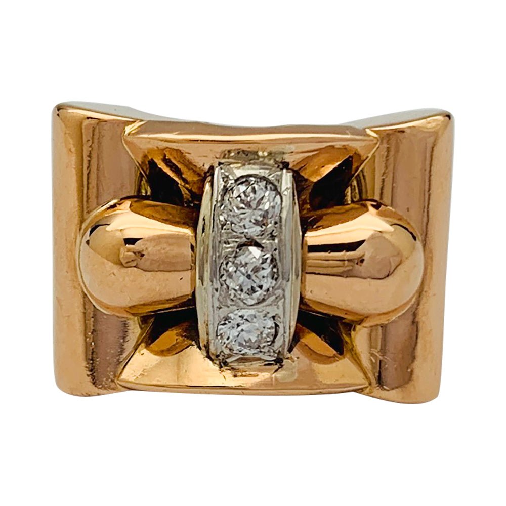 Bague tank or rose, blanc et diamants - Castafiore