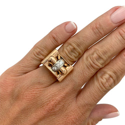 Bague tank or rose, blanc et diamants - Castafiore