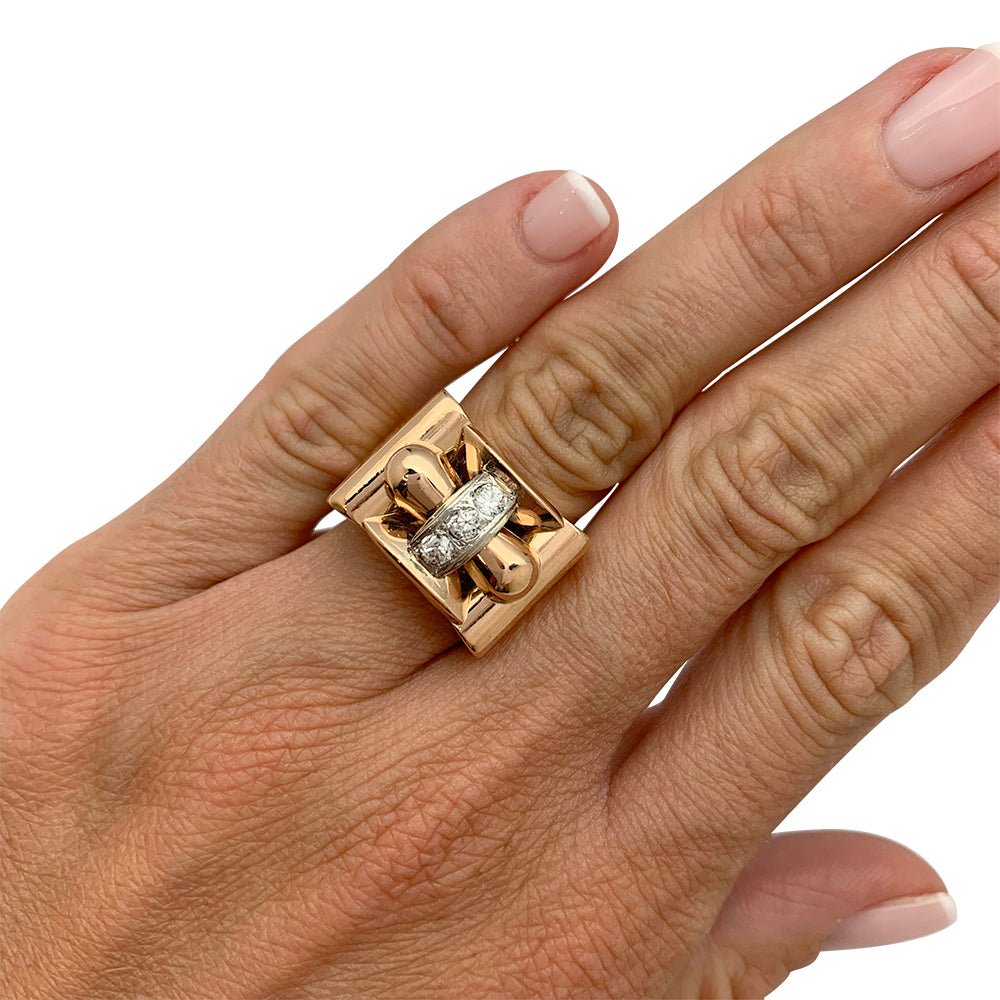 Bague tank or rose, blanc et diamants - Castafiore