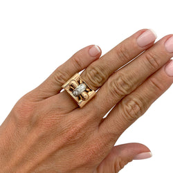 Bague tank or rose, blanc et diamants - Castafiore