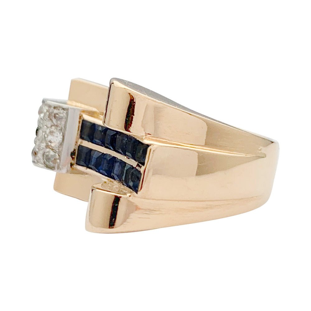 Bague Tank or rose, platine, saphirs, diamants - Castafiore