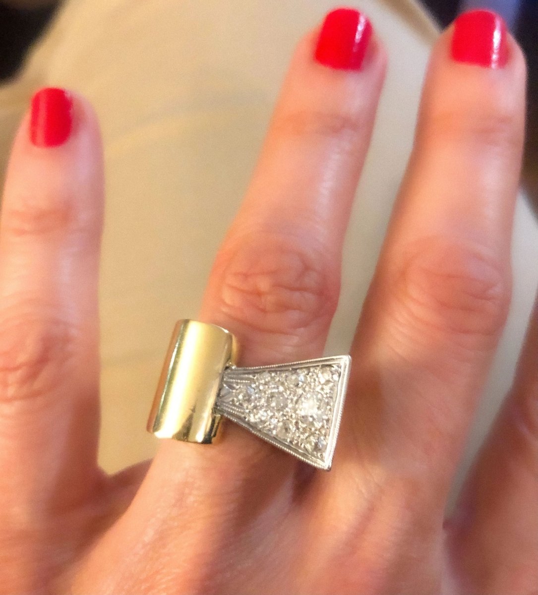 Bague Tank platine et diamant 1950 - Castafiore