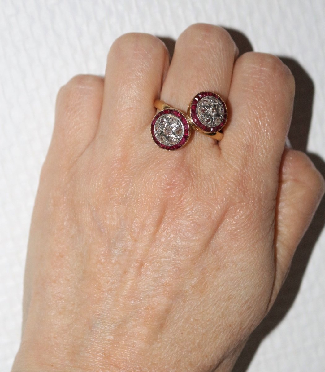 Bague Toi Et Moi Art Déco rubis & diamants - Castafiore