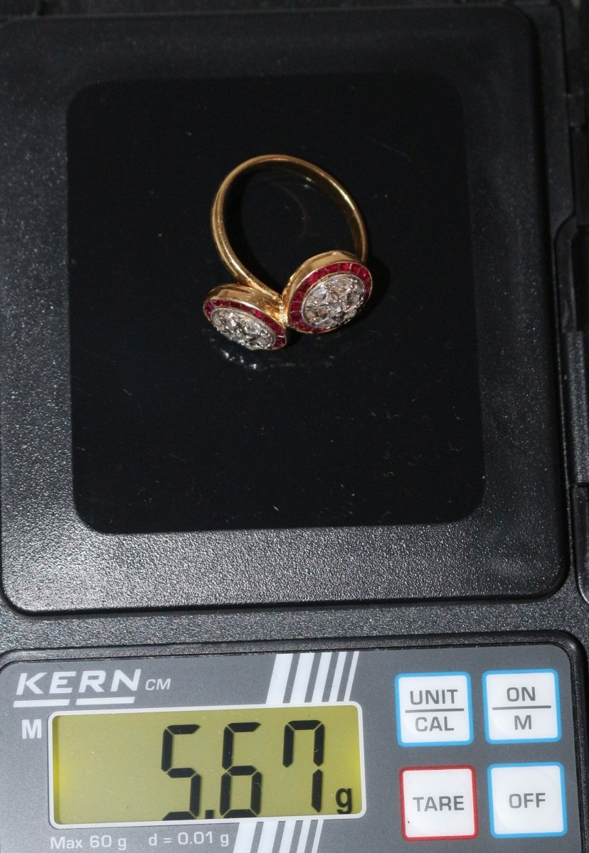 Bague Toi Et Moi Art Déco rubis & diamants - Castafiore
