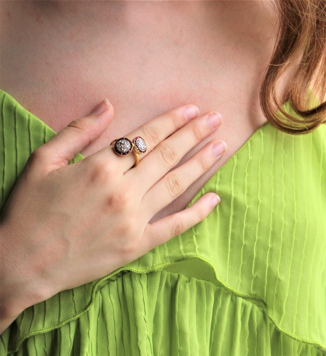 Bague Toi Et Moi Art Déco rubis & diamants - Castafiore