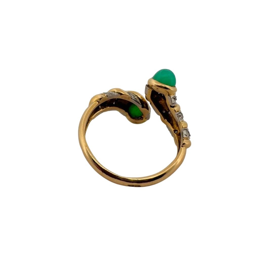 Bague Toi et moi en or jaune, brillants et chrysoprases - Castafiore