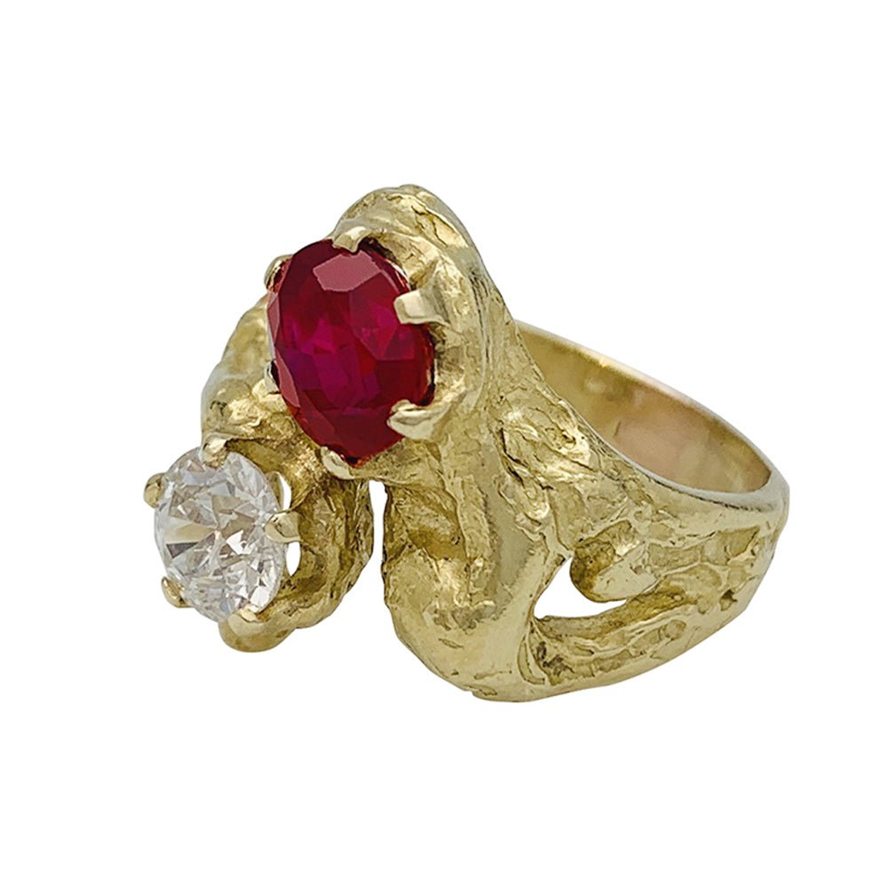 Bague toi et moi en or jaune, diamant et rubis - Castafiore