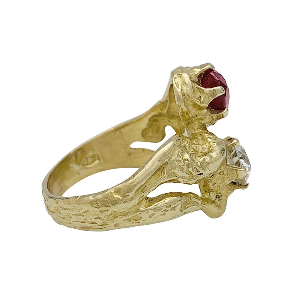 Bague toi et moi en or jaune, diamant et rubis - Castafiore