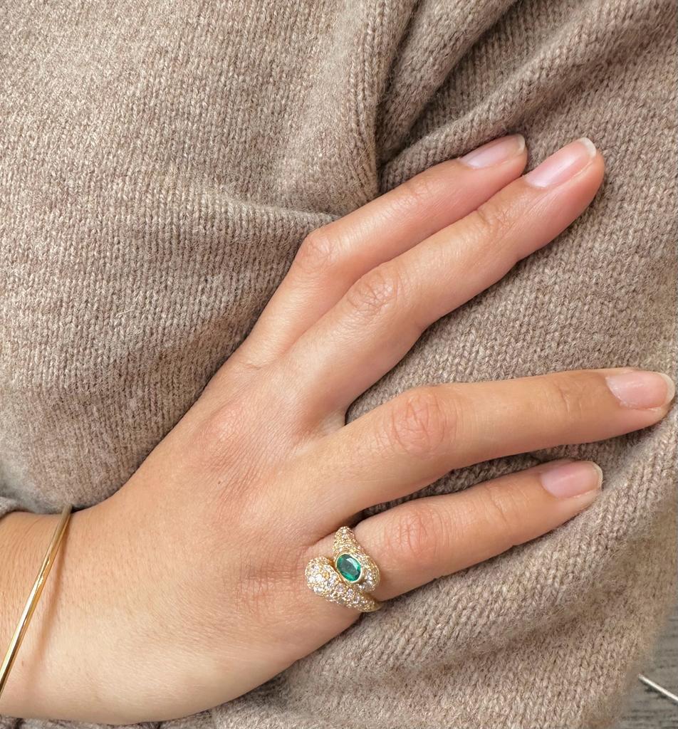 Bague Toi et moi en or jaune, émeraude et diamants - Castafiore