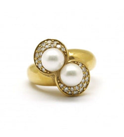 Bague Toi et Moi en or jaune, perles et diamants - Castafiore
