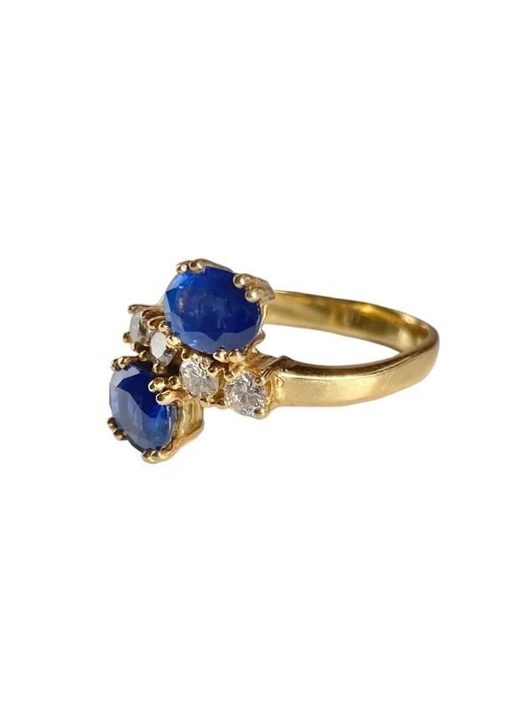 Bague Toi & Moi en or jaune, saphirs et diamants - Castafiore