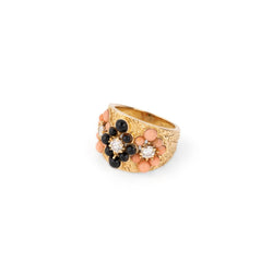 Bague VAN CLEEF & ARPELS en or jaune, corail, onyx et diamants - Castafiore
