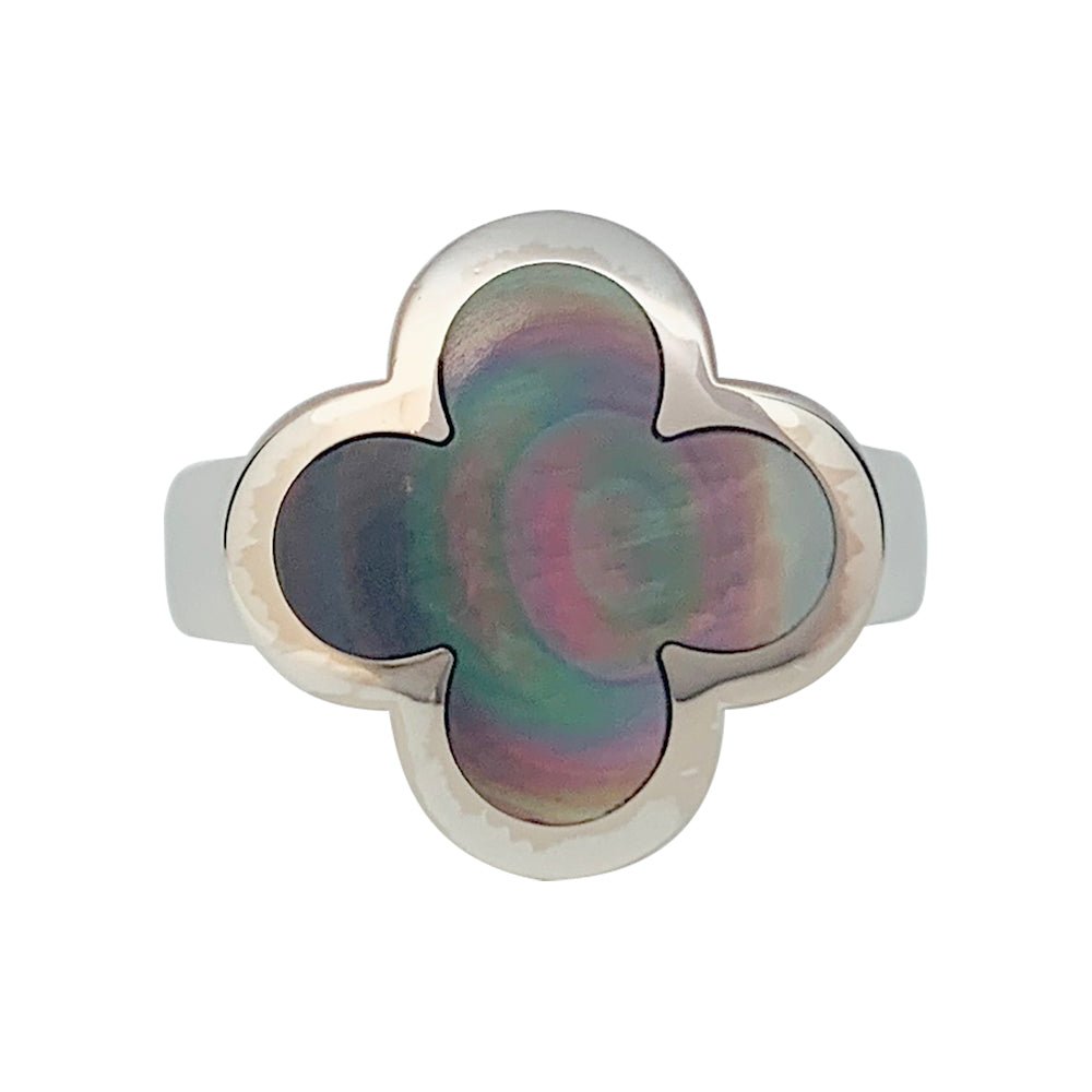 Bague VAN CLEEF & ARPELS modèle "Pure Alhambra" en or blanc, nacre grise - Castafiore
