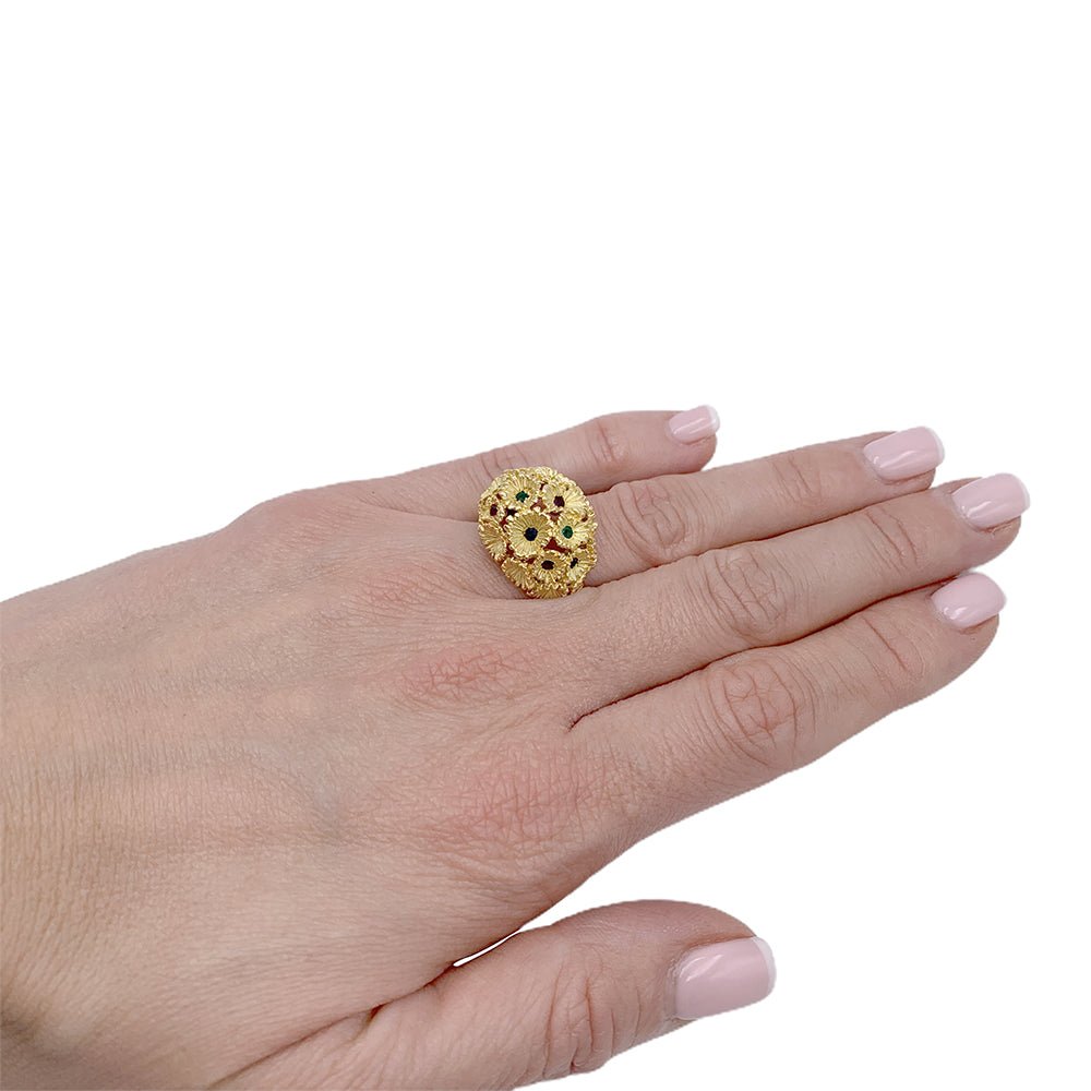 Bague vintage, "Bouquet", or jaune, pierres de couleurs - Castafiore