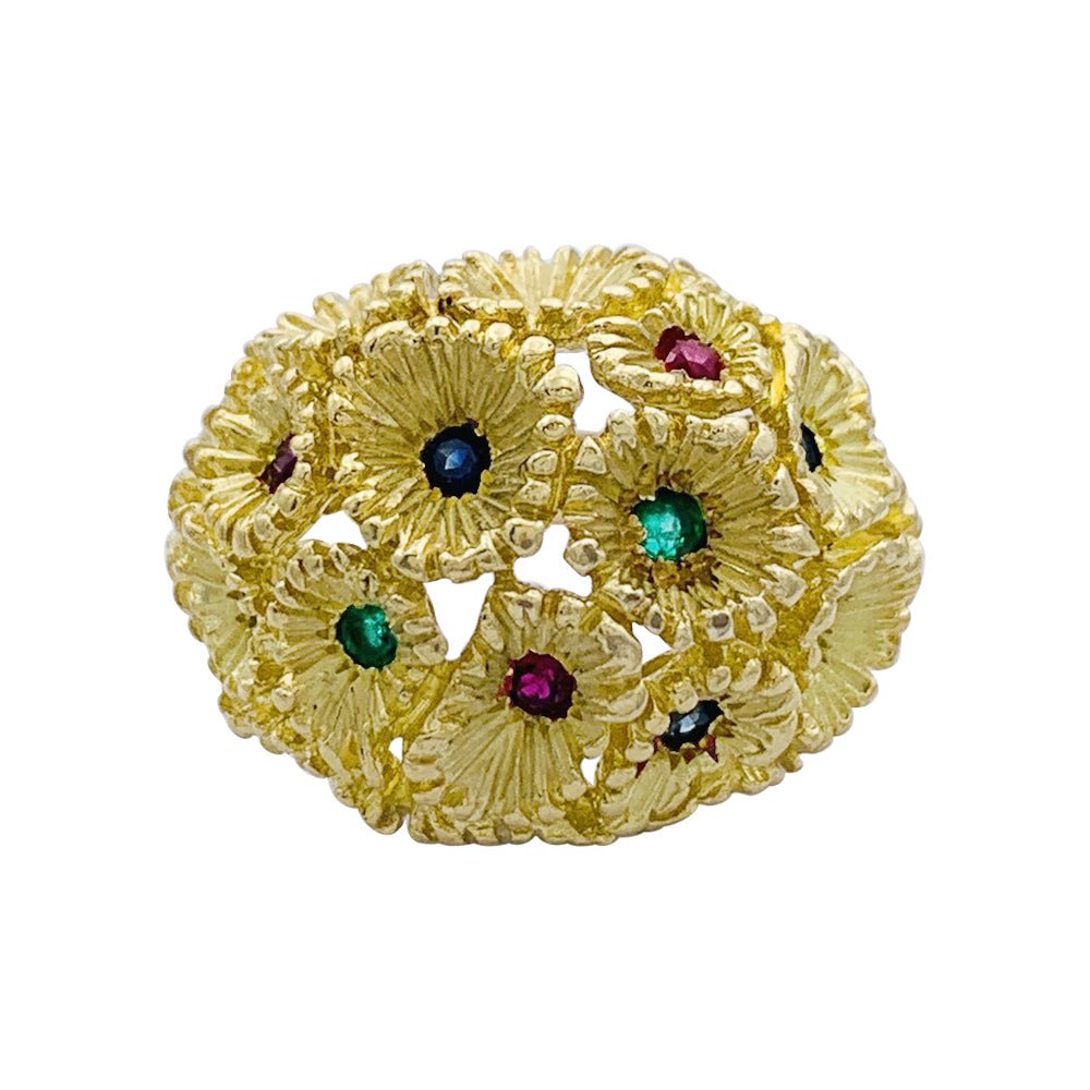 Bague vintage, "Bouquet", or jaune, pierres de couleurs - Castafiore