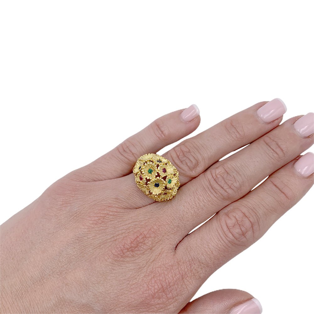 Bague vintage, "Bouquet", or jaune, pierres de couleurs - Castafiore
