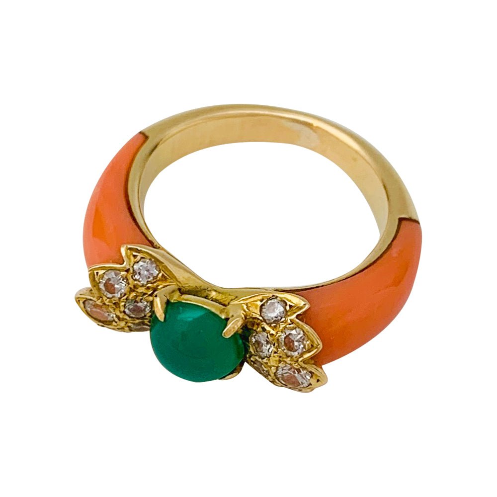 Bague vintage, corail, chrysoprase, diamants - Castafiore
