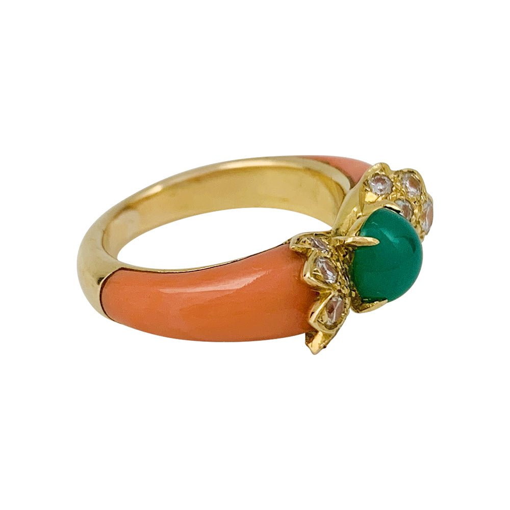 Bague vintage, corail, chrysoprase, diamants - Castafiore