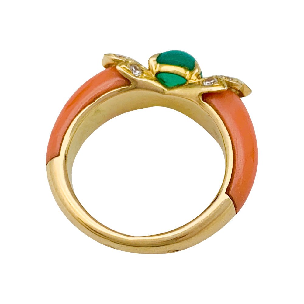 Bague vintage, corail, chrysoprase, diamants - Castafiore