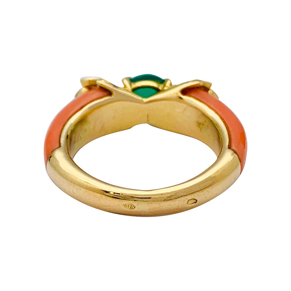 Bague vintage, corail, chrysoprase, diamants - Castafiore