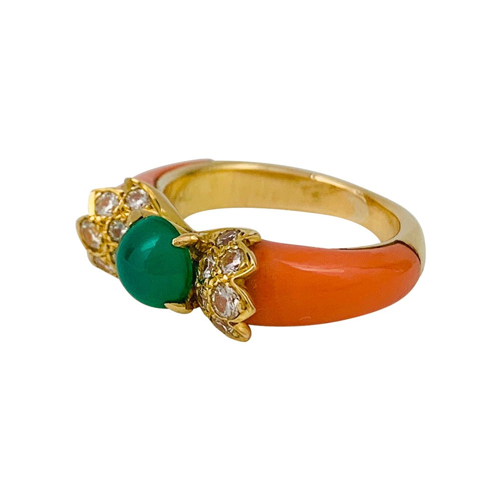 Bague vintage, corail, chrysoprase, diamants - Castafiore