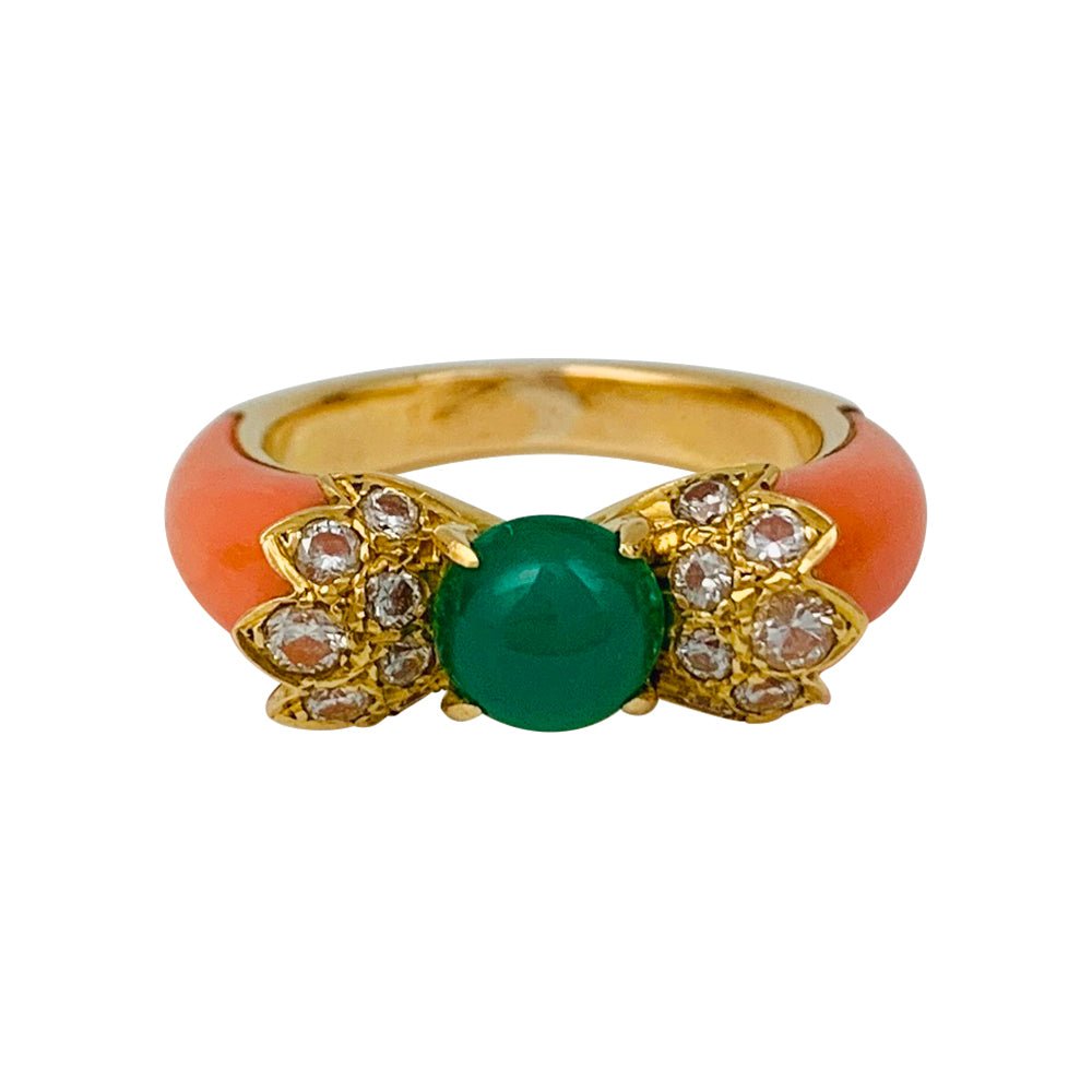Bague vintage, corail, chrysoprase, diamants - Castafiore