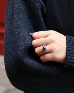 Bague vintage en or blanc, diamants et perle de Tahiti - Castafiore