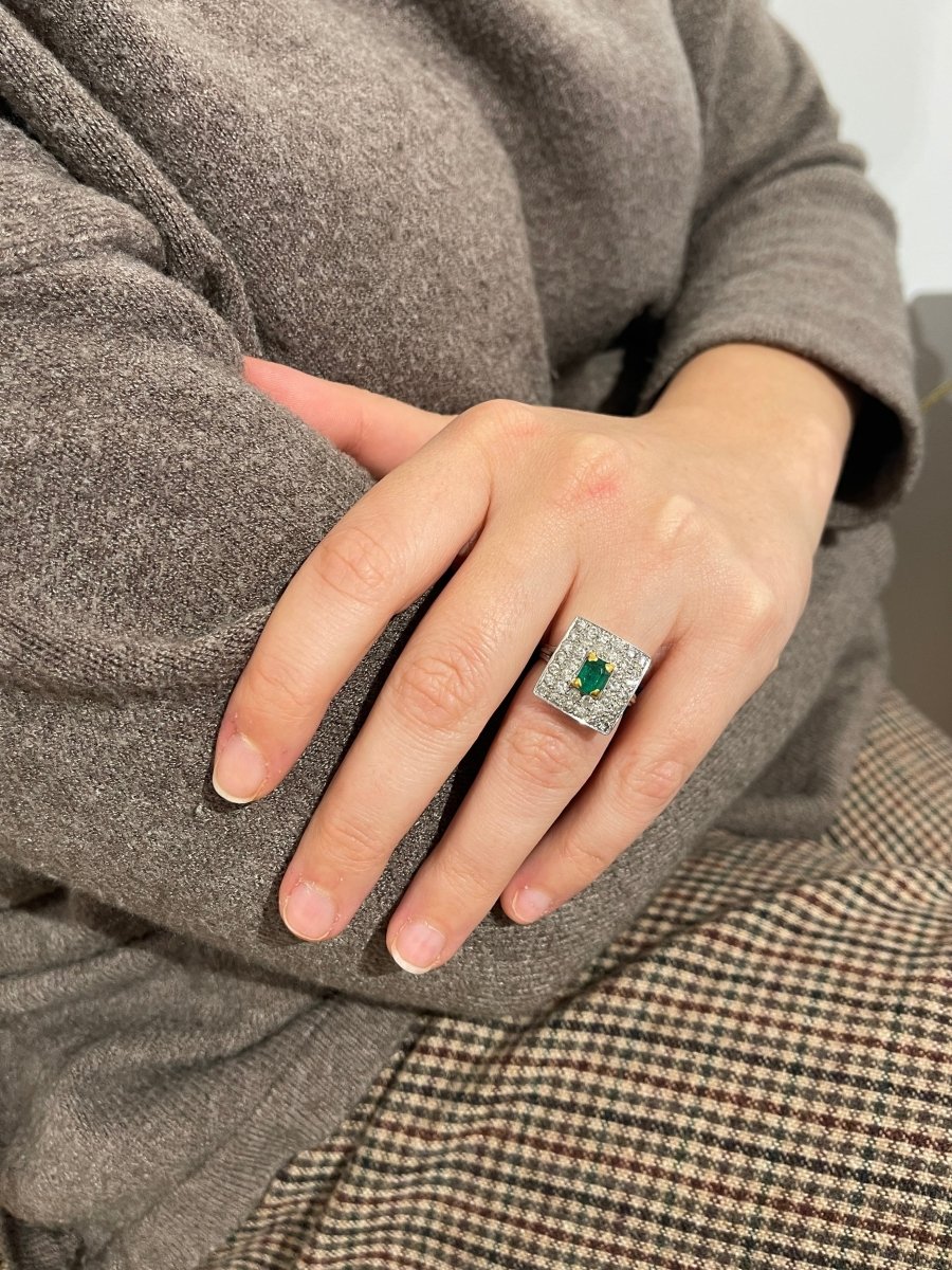 Bague vintage en or, émeraude et diamants - Castafiore