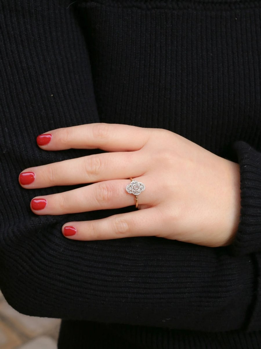 Bague vintage en or et diamants taillés en rose - Castafiore