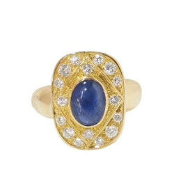 Bague vintage en or jaune,cabochon de saphir et diamants - Castafiore