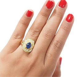 Bague vintage en or jaune,cabochon de saphir et diamants - Castafiore