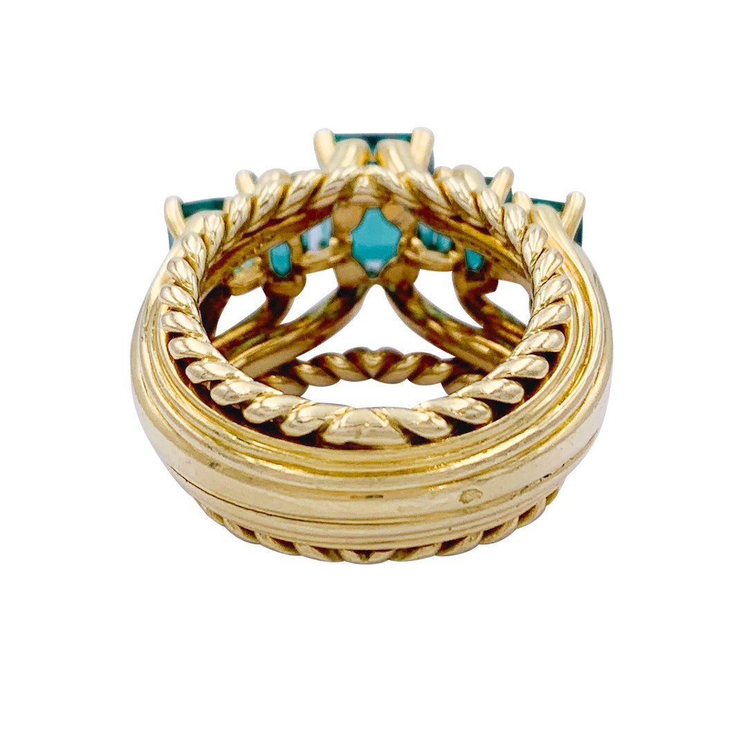 Bague vintage or jaune, émeraudes - Castafiore