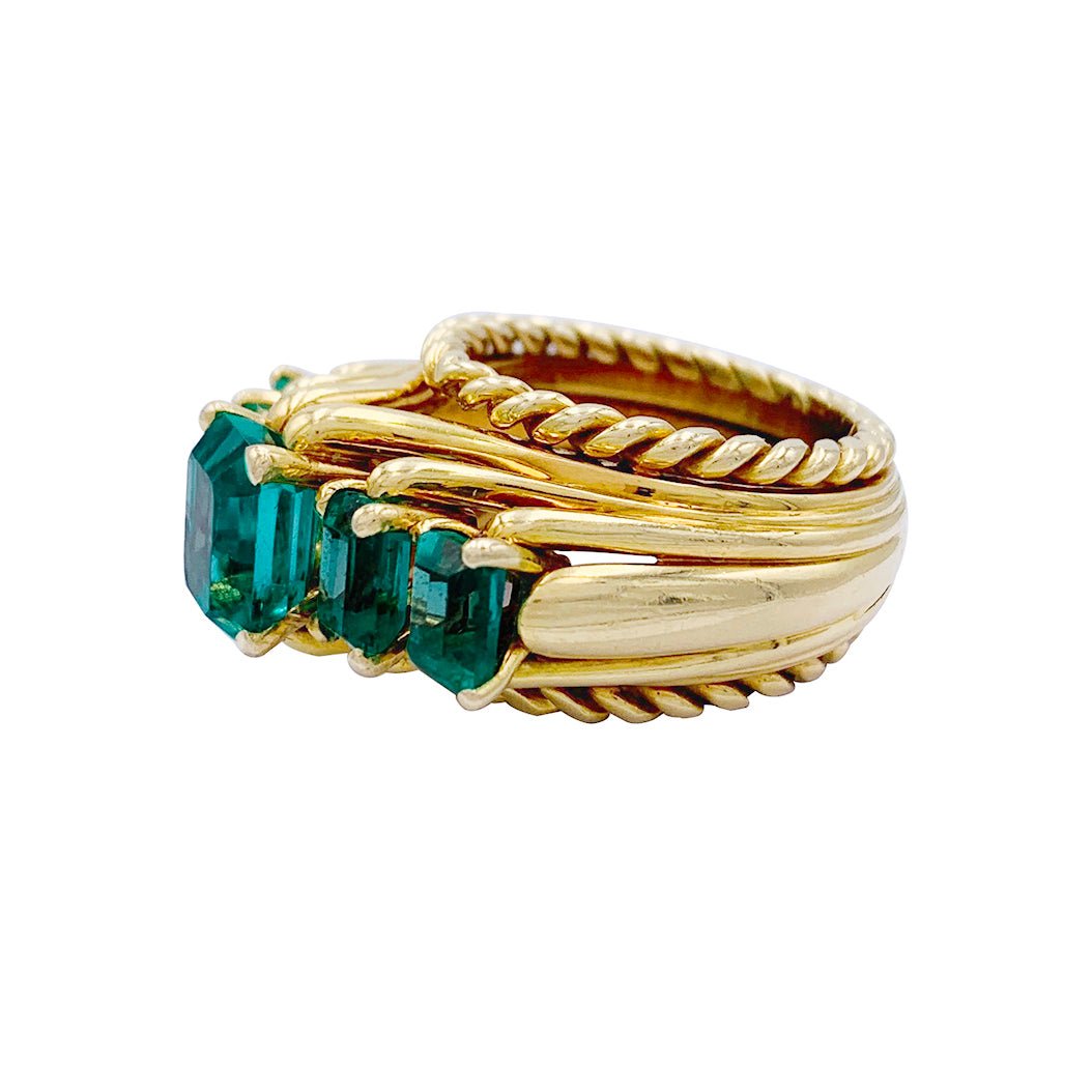 Bague vintage or jaune, émeraudes - Castafiore