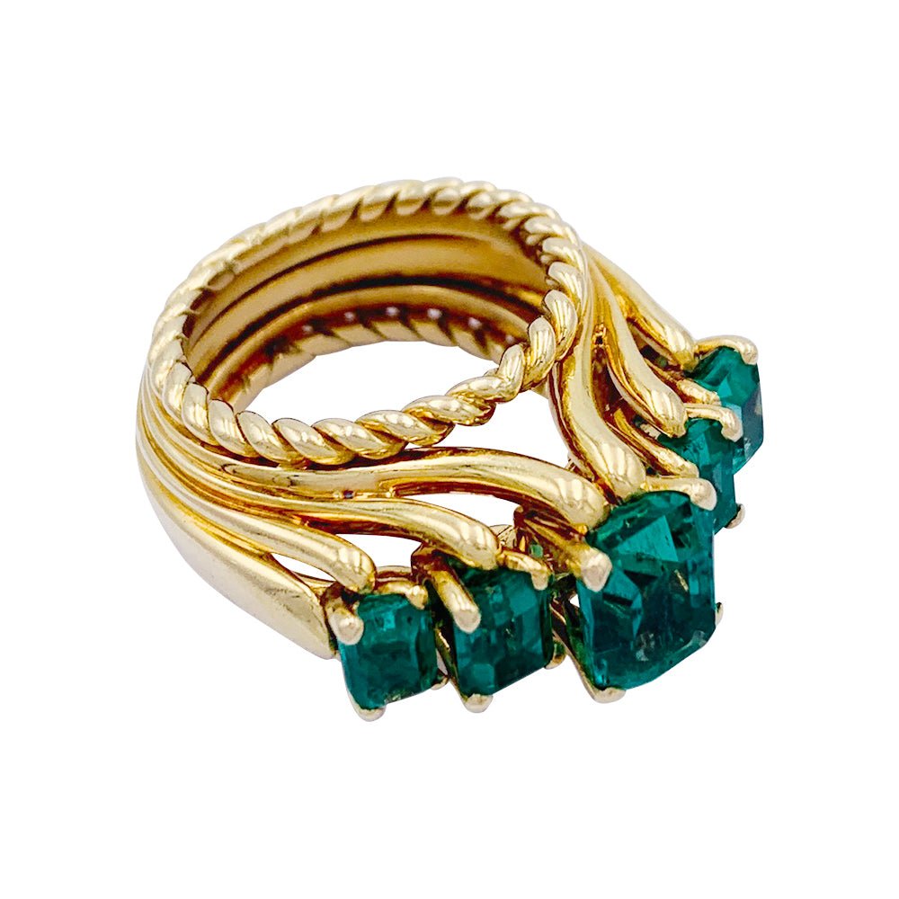 Bague vintage or jaune, émeraudes - Castafiore