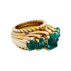 Bague vintage or jaune, émeraudes - Castafiore