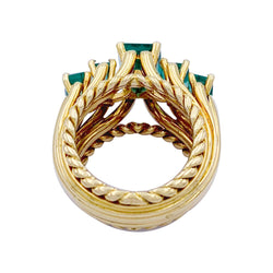 Bague vintage or jaune, émeraudes - Castafiore