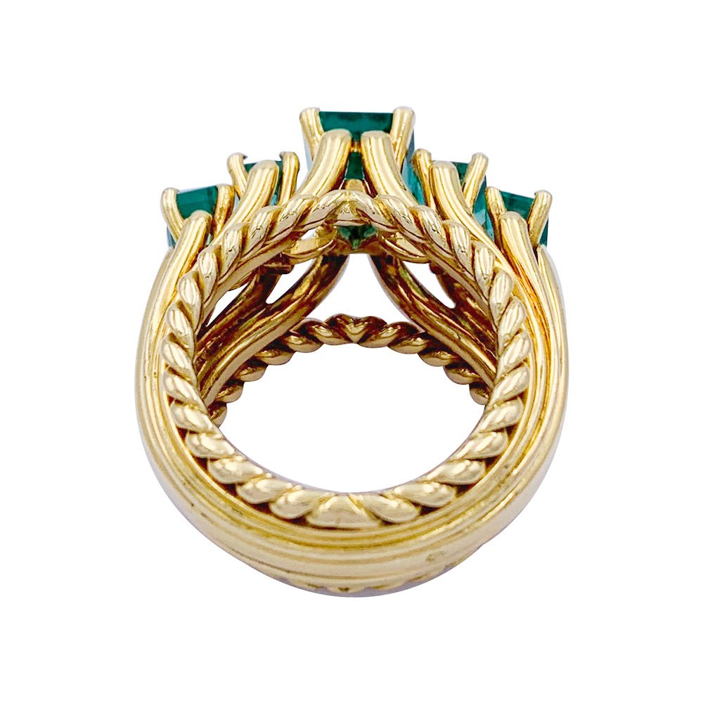Bague vintage or jaune, émeraudes - Castafiore