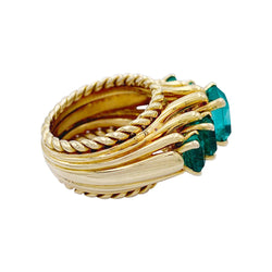 Bague vintage or jaune, émeraudes - Castafiore
