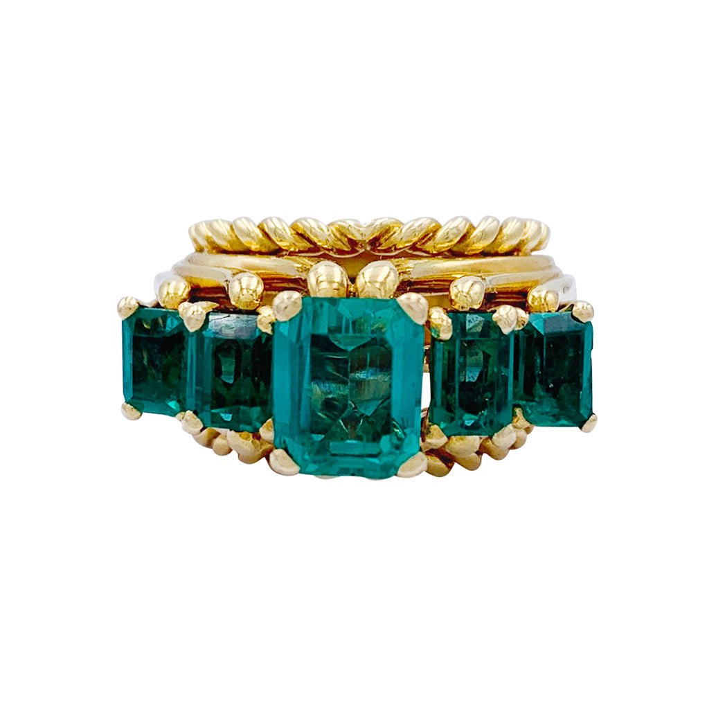 Bague vintage or jaune, émeraudes - Castafiore